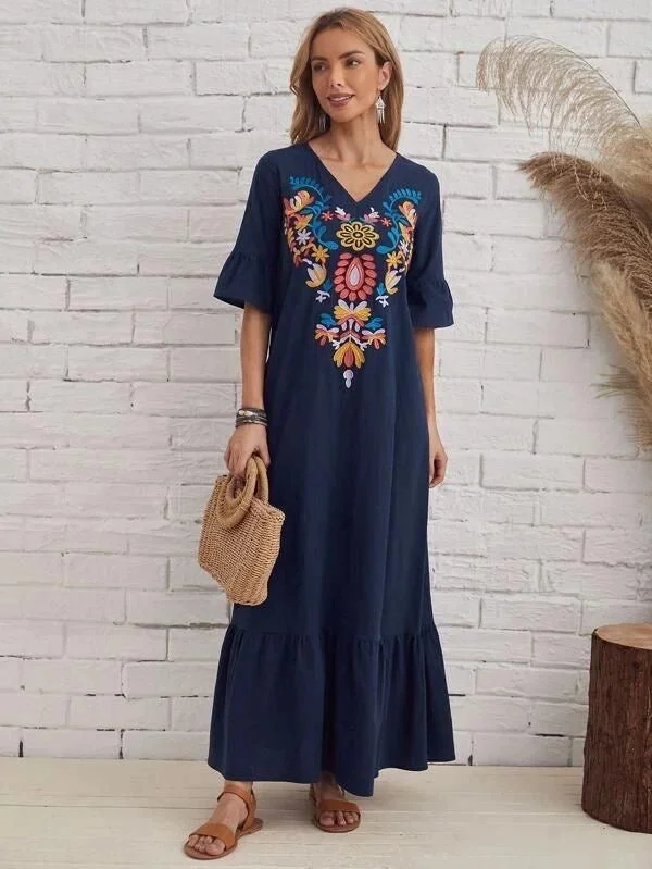 Scoop-Neck DressBohemian Print Summer Dress For Women, Boho Maxi Dress