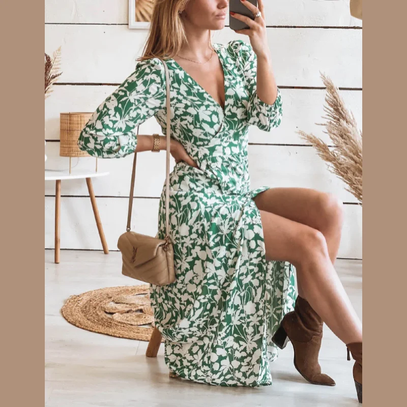 Zipper DressBohemian Summer Dress For Women, Maxi Floral Dress