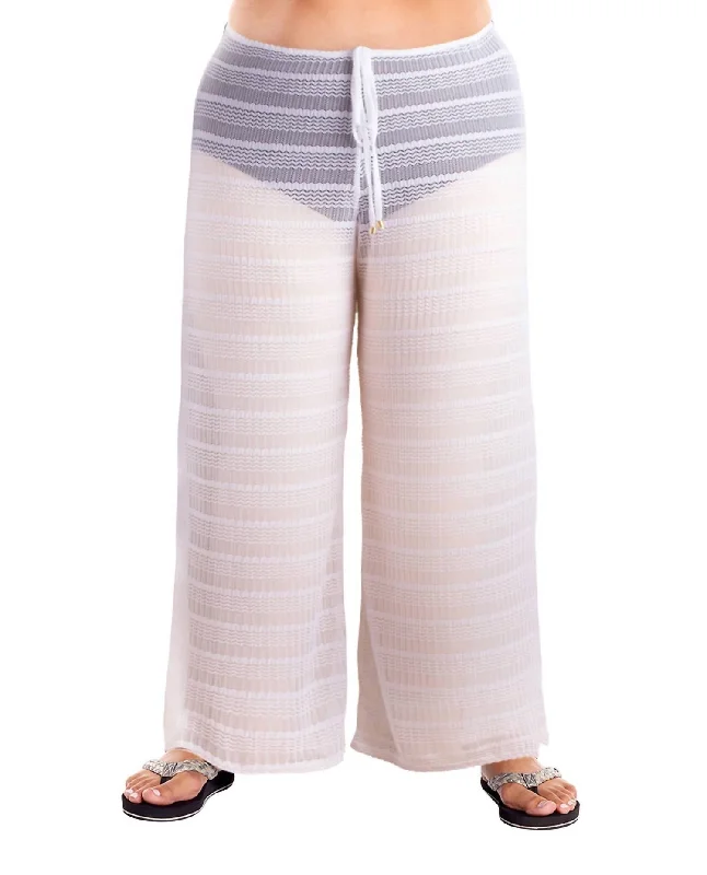 women's zipper pantsArrow Chevron Textured Tie Front Pants - Plus In White