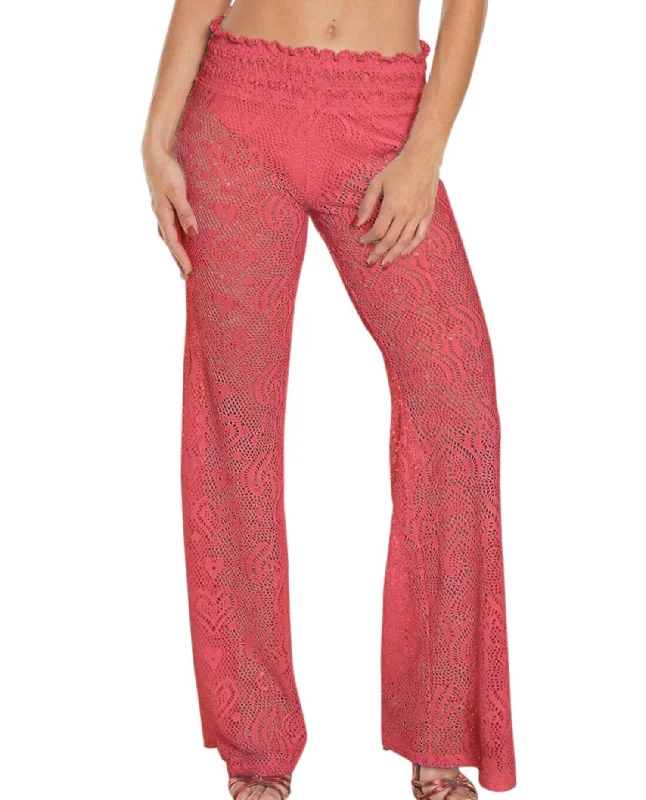 women's low-slung pantsHeart Crochet Smocked Beach Pants In Coral