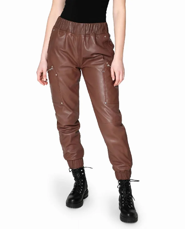 women's cargo pantsLeather Space Jogger In Brown