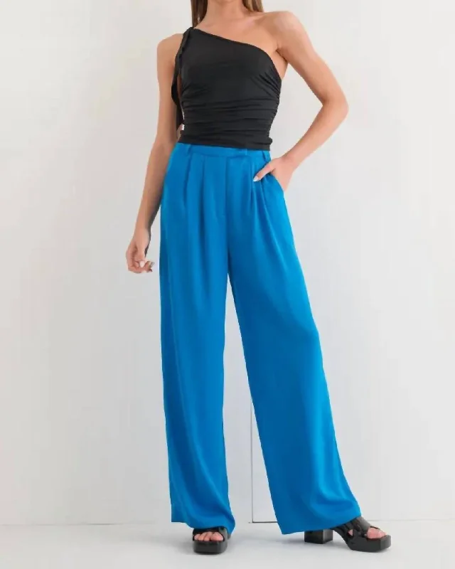 women's formal pantsPin Tuck Wide Leg Pants In Cerulean Blue