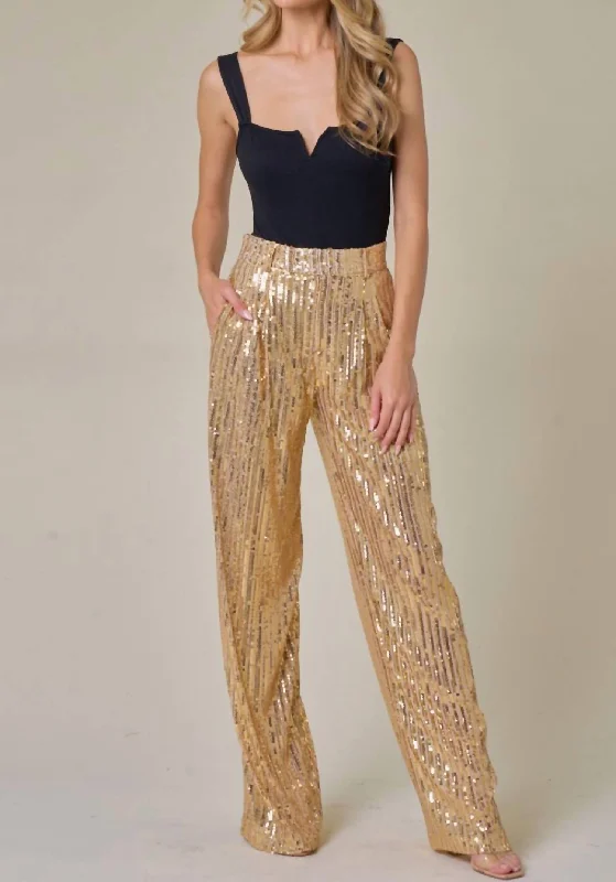 women's high-performance pantsSequins Wide Leg Pant In Gold