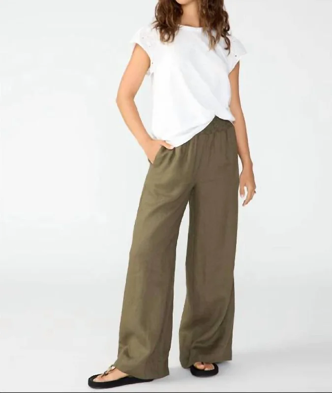 women's party pantsSmocked Wide Leg Linen Pants In Mossy Green