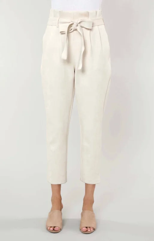 women's cropped pantsUptown Suede Paper Bag Pants In Cream Suede