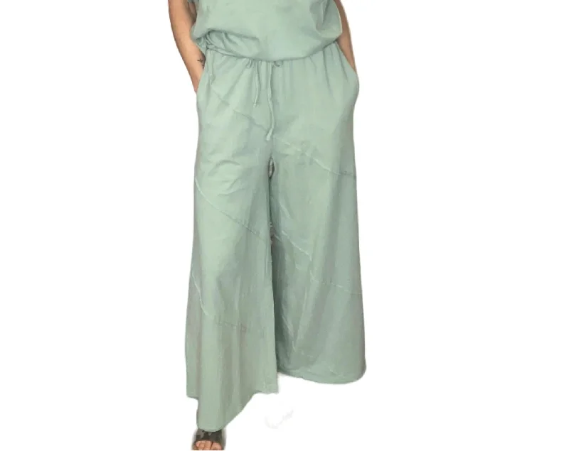 women's checkered pantsWashed Wide Leg Lounge Pants In Sage/blue