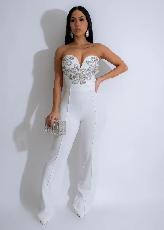 women's luxury dressesCelestial Bloom Rhinestones Jumpsuit White