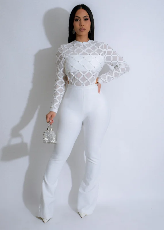 Glitter DressCelestial Cage Rhinestones Jumpsuit White