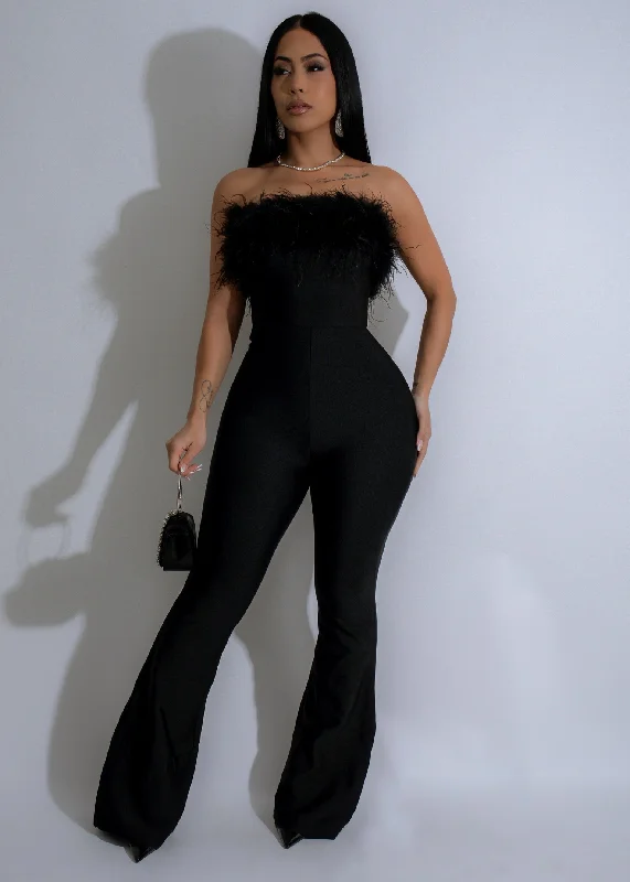 Body-Hugging DressFeathered Allure Jumpsuit Black