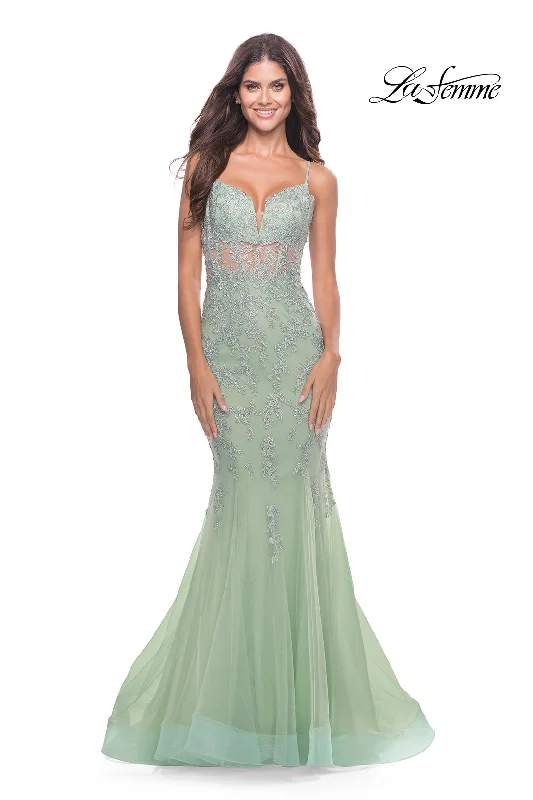 Spaghetti Strap DressLa Femme 31579 Lace/Tulle Godet Gown