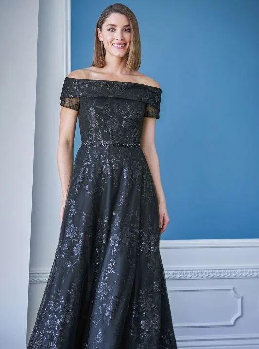 women's chiffon dressesJasmine 228056 Off The Shoulder Full Anita Sequin Gown