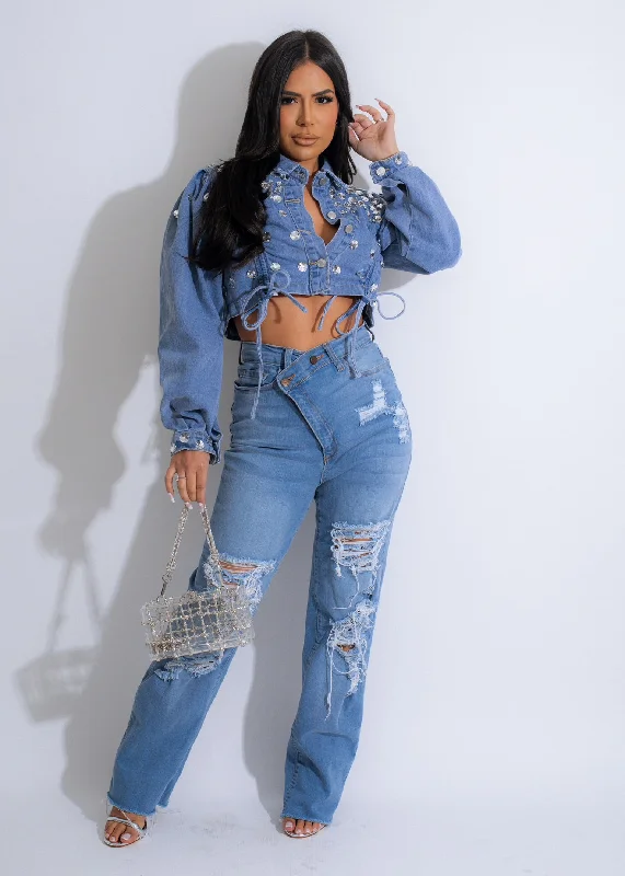 Cold-Shoulder DressRock N Roll Denim Diamond Jacket Denim