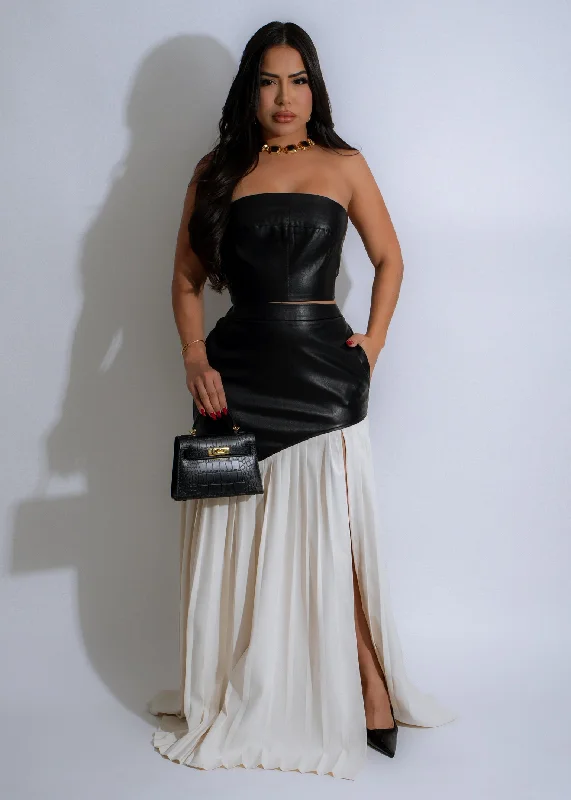 Backless DressShe's Modest Faux Leather Skirt Set Black