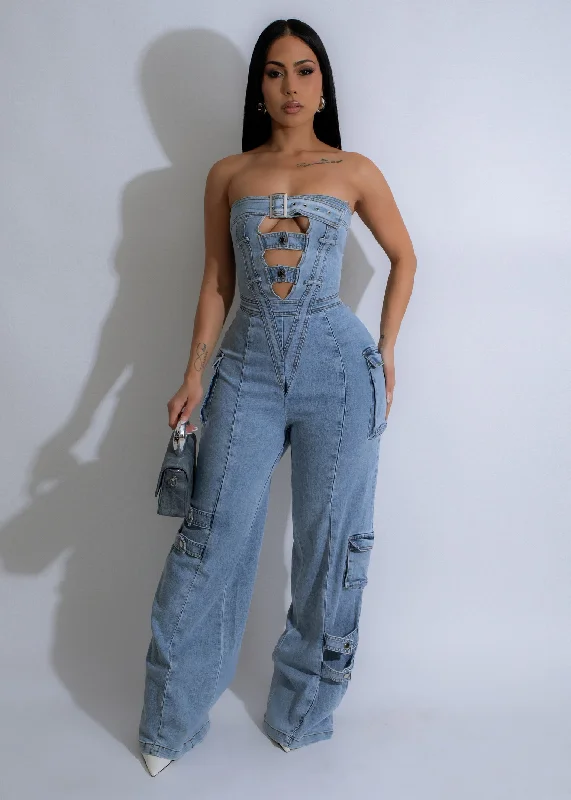 Flutter-Sleeve DressSteel Rebel Cargo Jumpsuit Light Denim