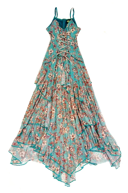 Vintage DressYesenia Blue Floral Corset Dress