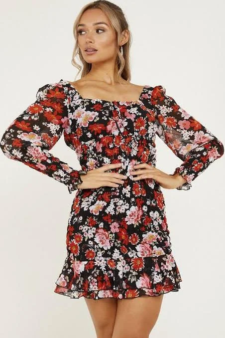 women's chiffon dressesFloral Chiffon Bodycon Dress