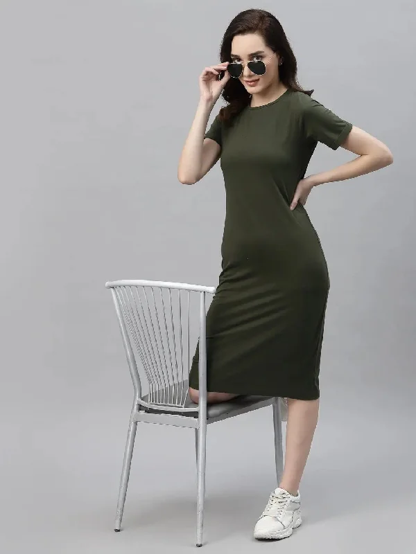 Glamour DressRigo Round Neck Shorts Sleeve Bodycon Dress-WDRS108-1085-L