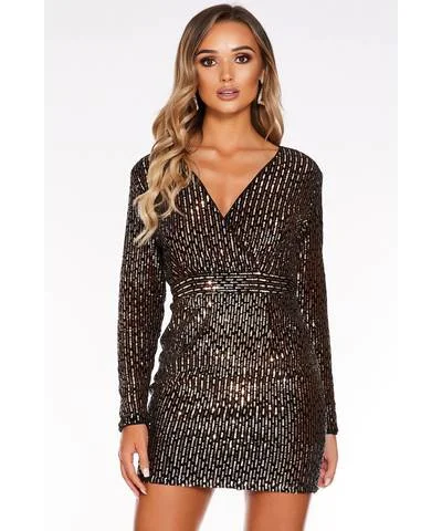 women's sleeveless dressesSam Faiers Sequin Wrap Front Long Sleeve Bodycon Dress