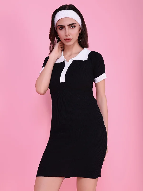 Vintage DressWomen Black Solid Bodycon Dress-TG-1262-Black