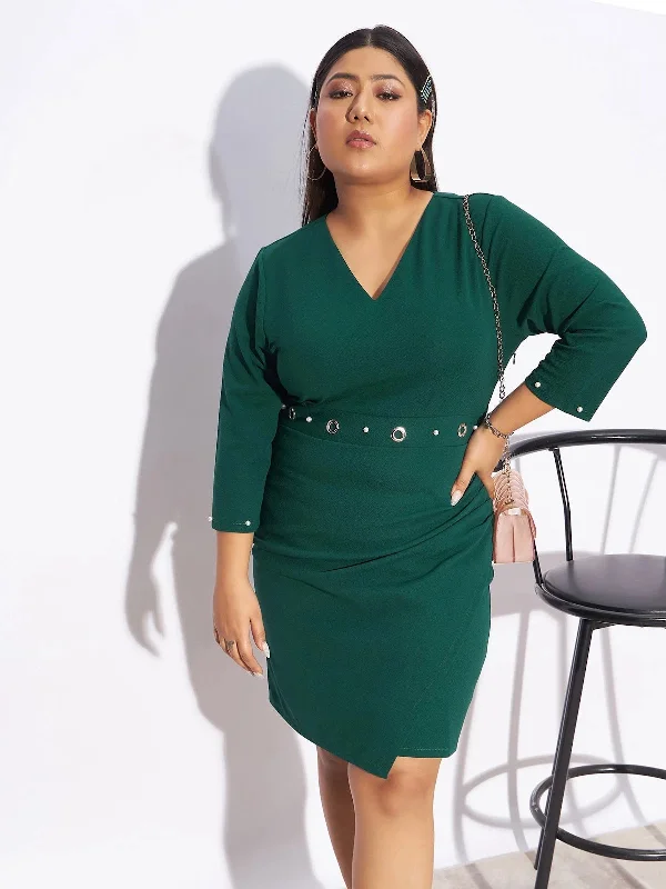 women's luxury dressesWomen Emerald Green Eyelet Detail Bodycon Dress