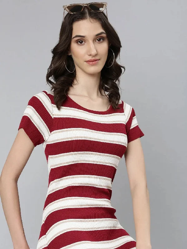 women's ethical fashion dressesWomen Maroon Striped Bodycon Dress-SNC-83-28-Maroon