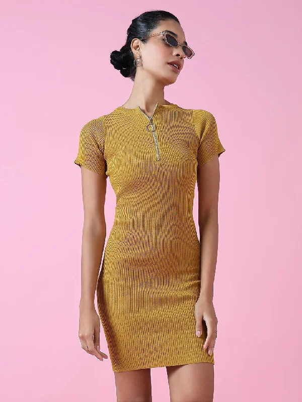 Nursing DressWomen Mustard Solid Bodycon Dress-TG-2-Mustard