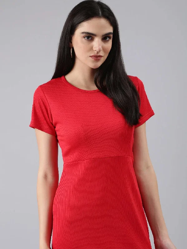 women's handmade dressesWomen Red Solid Bodycon Dress-AE-507-Red