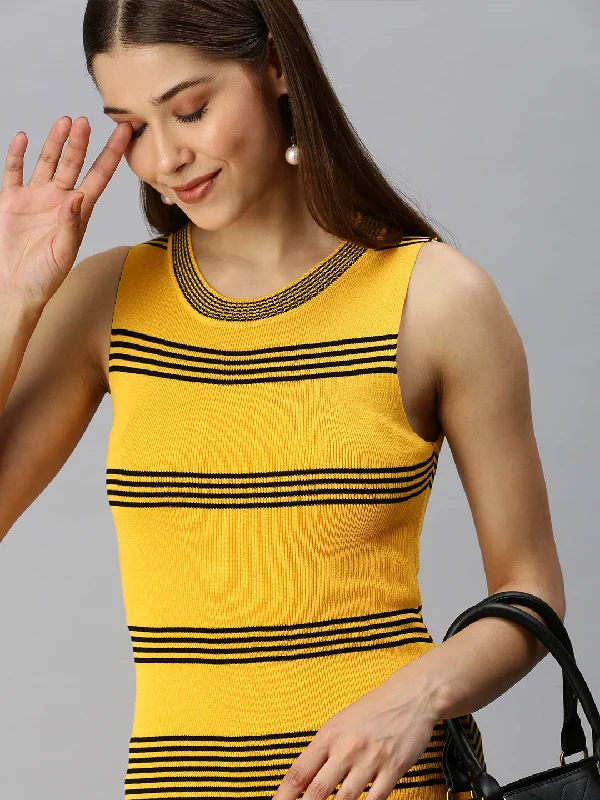 women's travel dressesWomen Striped Bodycon Yellow Dress-TG-2101-Yellow