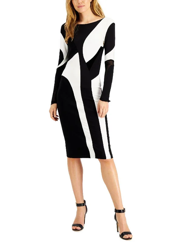 women's silk dressesWomens Colorblocked Long Sleeve Bodycon Dress