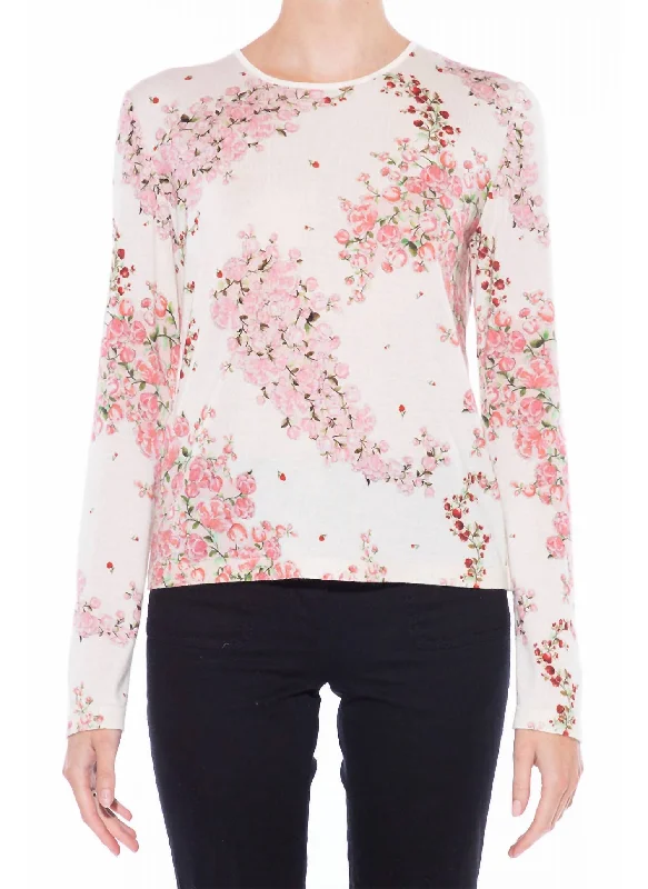 High-Neck SweatersCashmere Silk Floral Sweater In Ivory