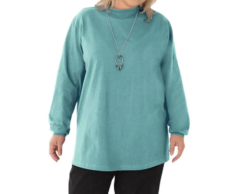 Luxurious Oversized Cardigan SweatersCotton Jersey Mock Long Sleeve Top - Plus In Emerald Green