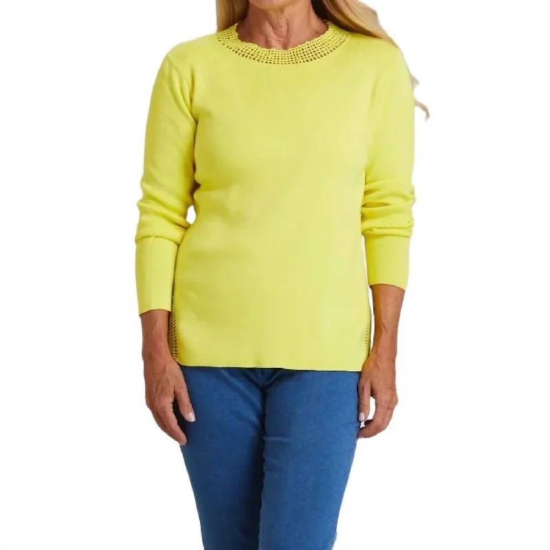 Extra-Large Flannel-Lined SweatersCrochet Crewneck Sweater In Lemon