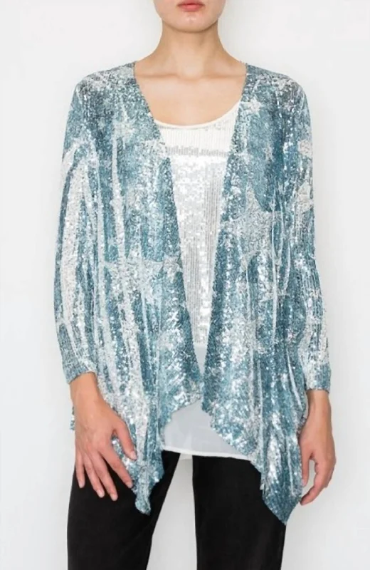 Oversized Cardigan SweatersDenim Star Sequin Cardigan In Blue