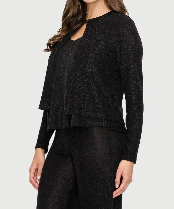 Pullover Chunky SweatersGlitter Top Button Cardigan In Black