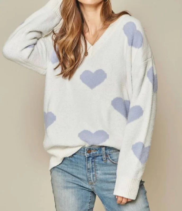 Women's SweatersHeart Sweater In Ivory/placid Blue