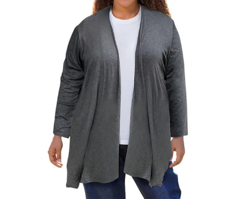 Discounted SweatersLong Sleeve Draped Cardigan - Plus In Heather Grey