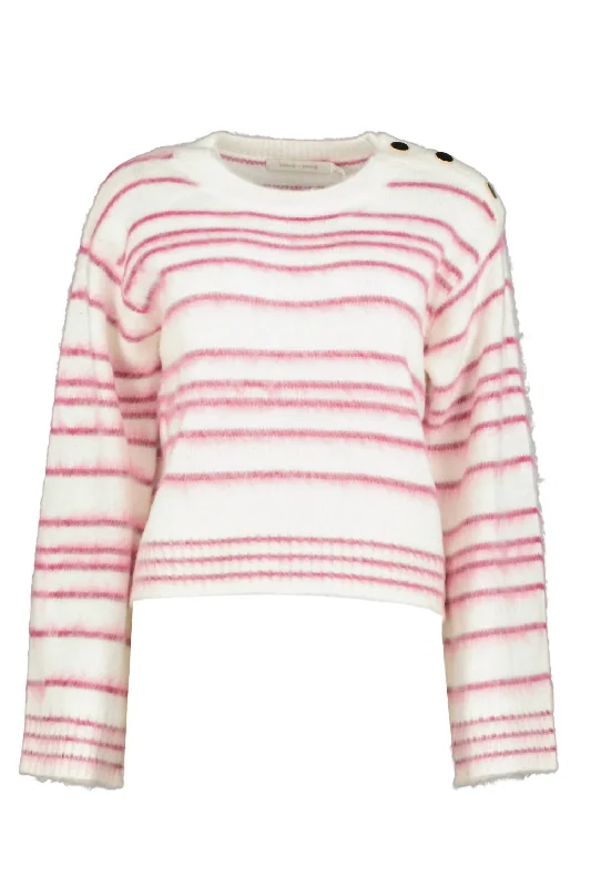 Thick Cashmere SweatersNoelle Stripe Fuzzy Sweater In Pink/white