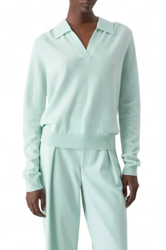 Plus-Size Quick-Dry Soft Knitted SweatersPolo Long Sleeve Shirt In Mint