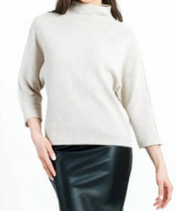 Trendy Pullover SweatersRibbed Funnel Neck Sweater In White