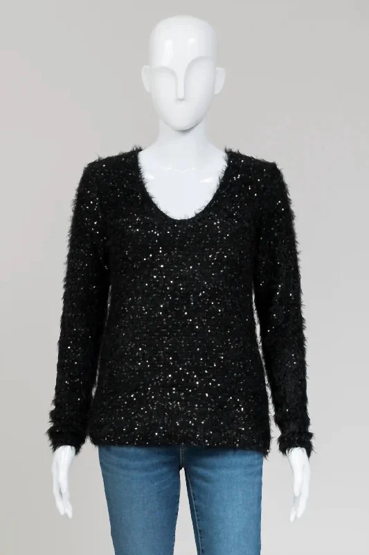 Embellished SweatersSequin Knit Sweater In Black/silver