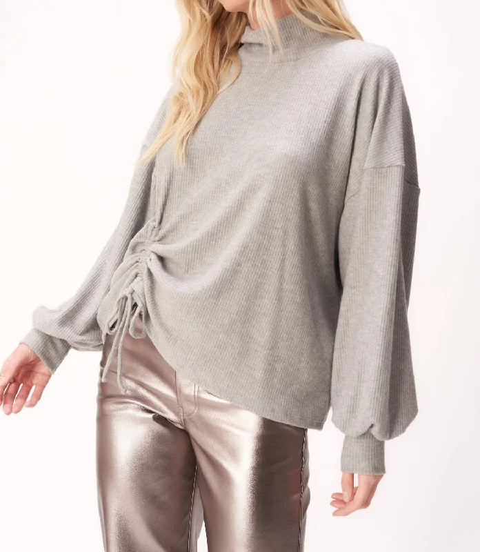 High-Neck SweatersSinead Cinched Heathered Cozy Rib Mockneck Top In Heathered Grey