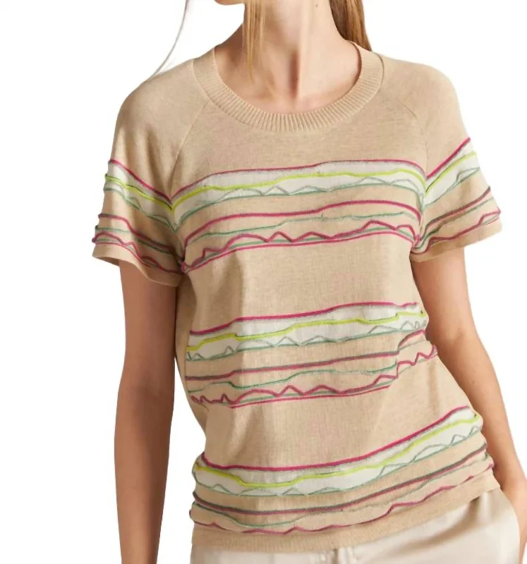 Cashmere Children's SweatersStripe String Sweater In Beige Multi