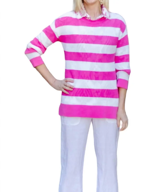 Colorful SweatersStriped Crew Sweater In Pink