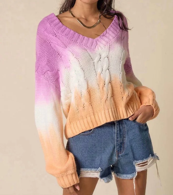 Soft Thick Cashmere SweatersTie Dye Sweater In Purple/white/coral