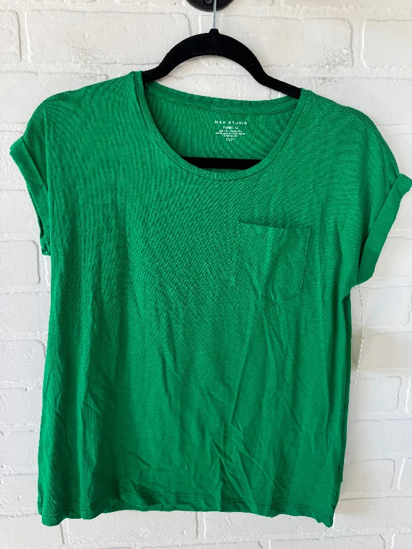 women's tops with cold-shoulder cuts and lace detailingTop Short Sleeve Basic By Max Studio In Green, Size: Xs