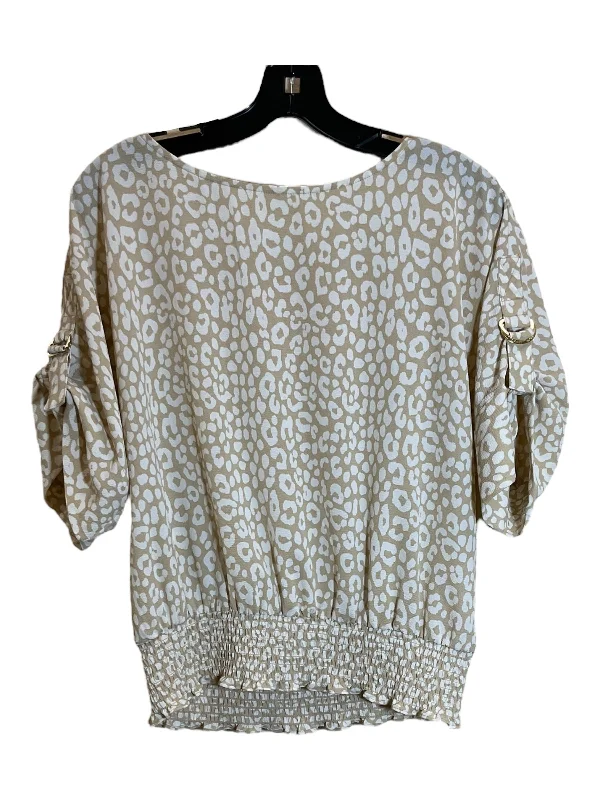 women's tops with beading accentsTop Short Sleeve By Michael By Michael Kors In Tan, Size: L